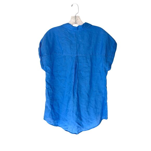 Rachel Zoe Linen Shirt Blue Button Up Casual Short Sleeve Lagenlook Medium - Picture 8 of 11